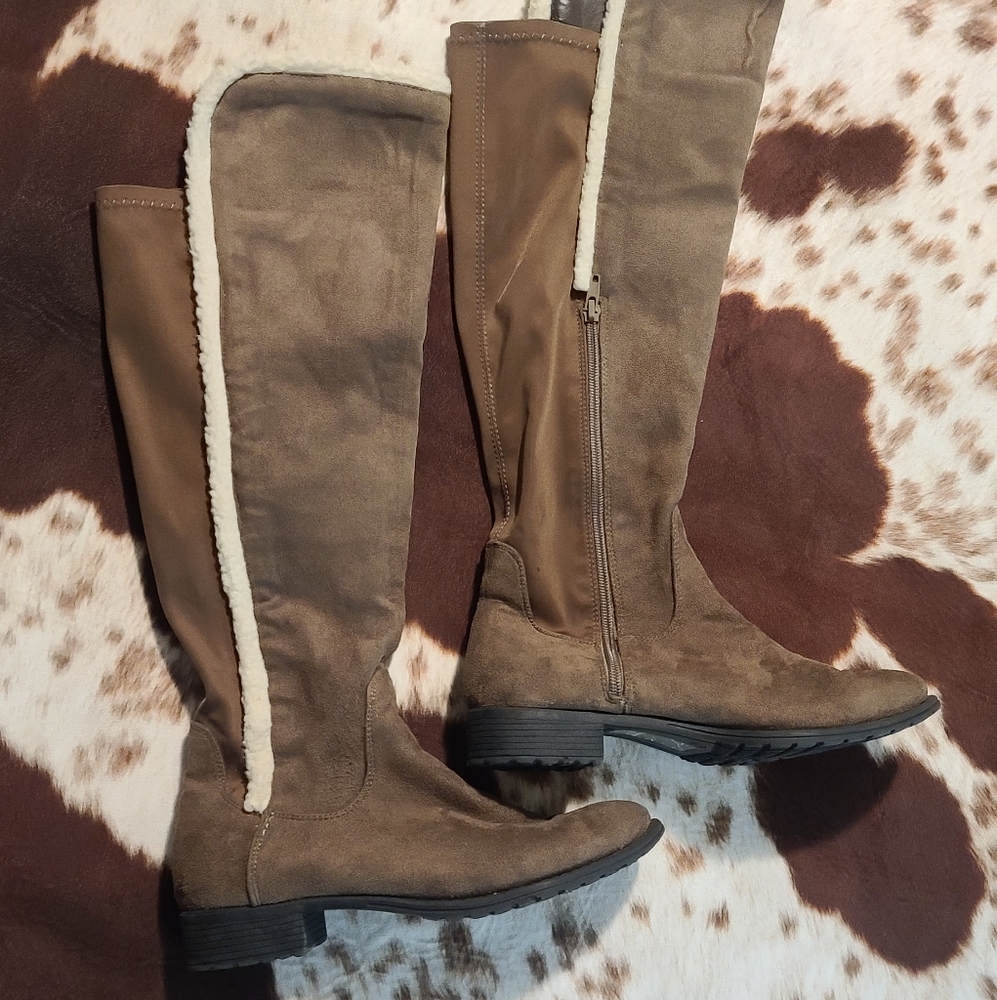 Avon Brown Faux Suede Knee High Boots